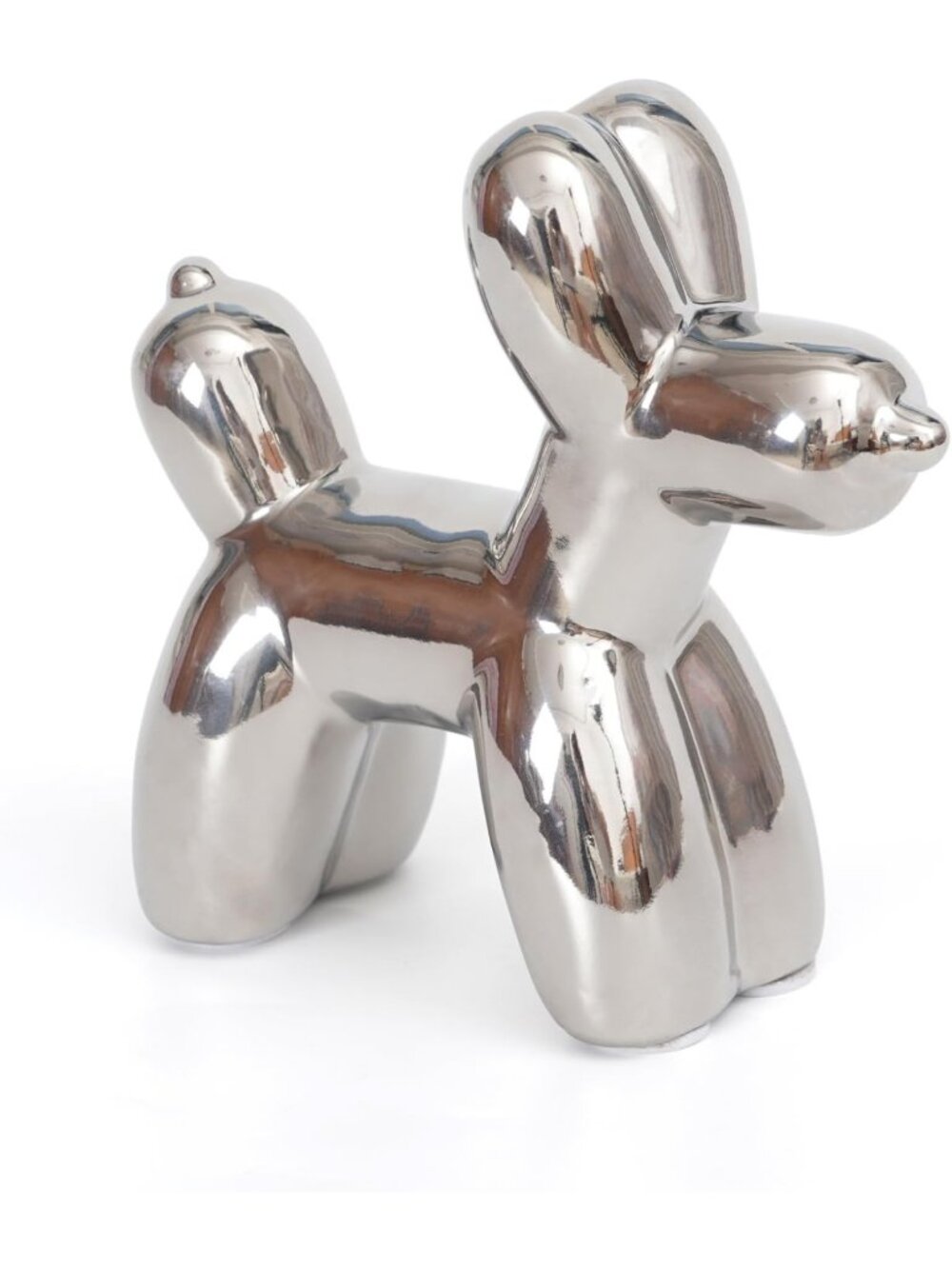 Large Silver Balloon Dog Statue - Handmade Ceramic Animal Decor for Living Room